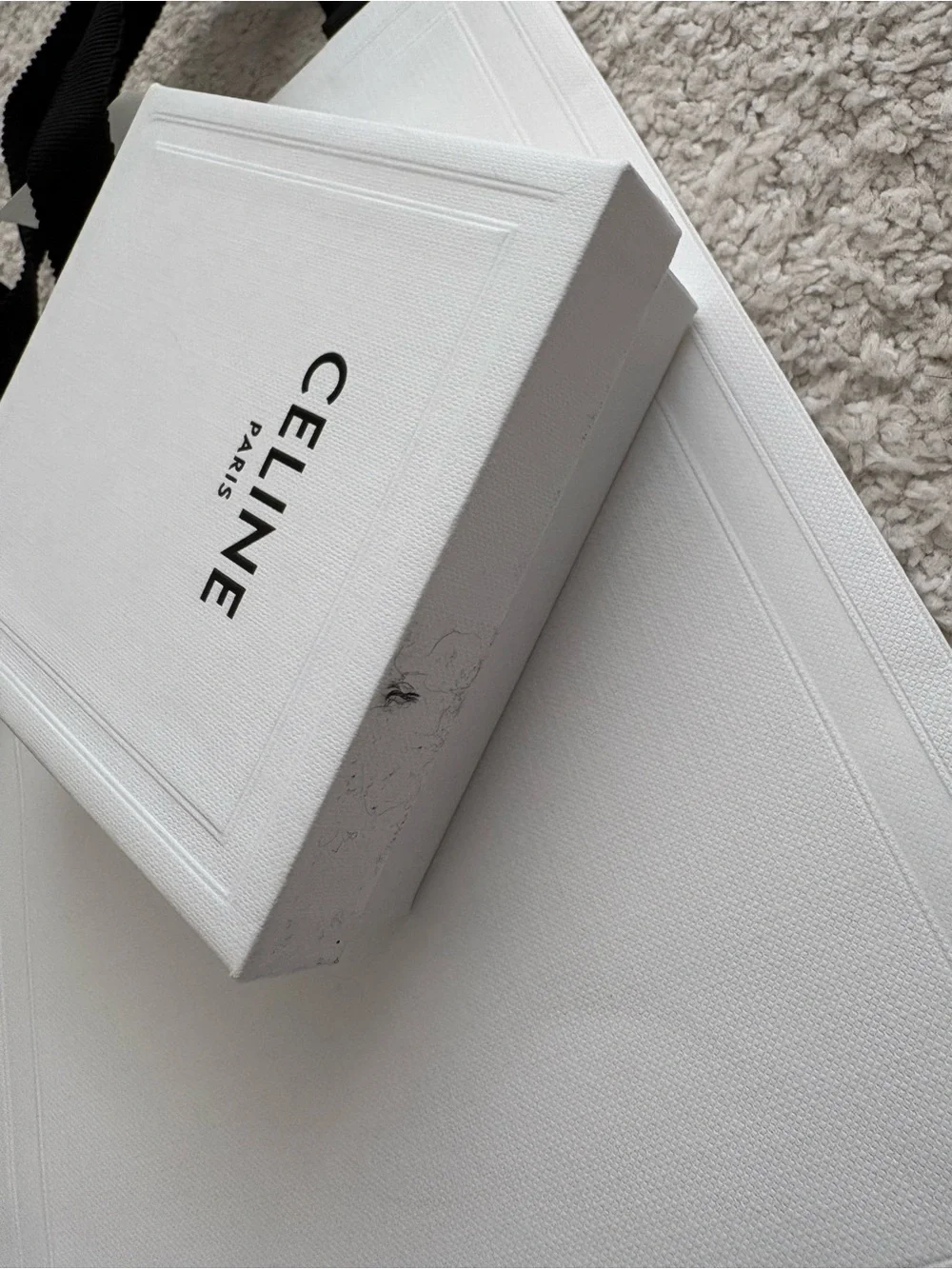 Celine White Gift Bag and Box Set with Black Accents